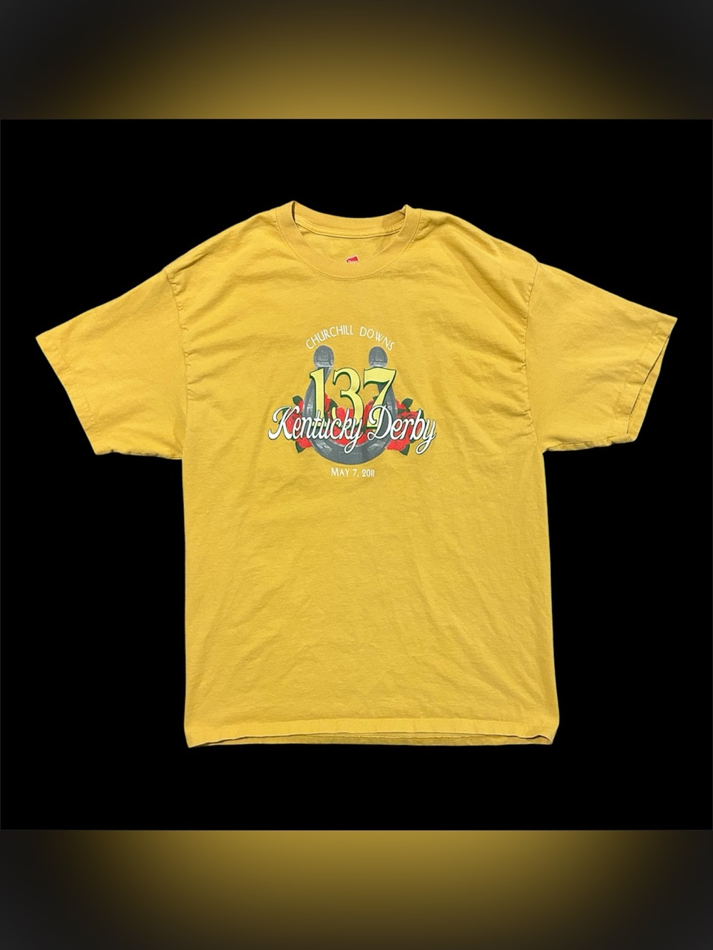 2011 Kentucky Derby 137th Run T-Shirt - Gold/Yellow Cotton Graphic Tee - XL